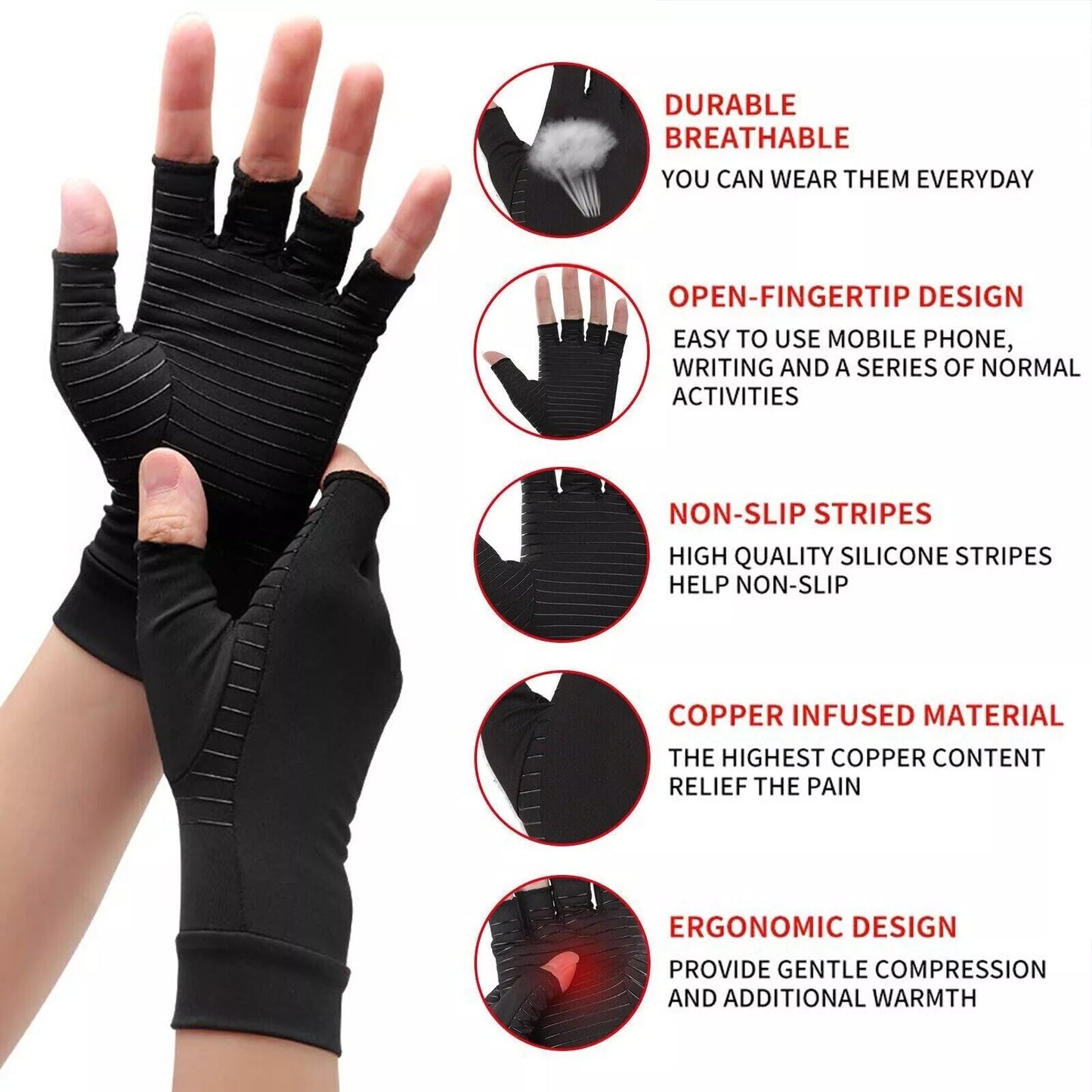 Copper Therapy Gloves for Arthritis, Hand Pain Relief - 50% OFF Today Only